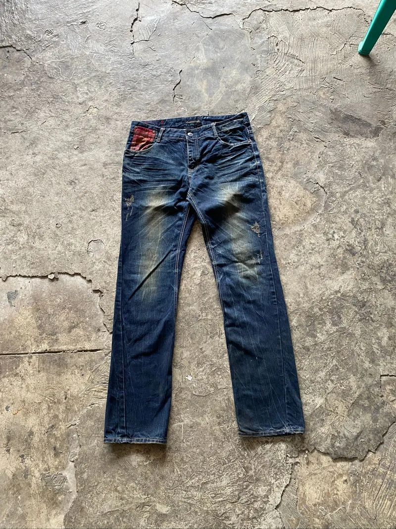 THREE QR LONG PANTS DENIM DARK WHASED BLUE REGULER FIT  •IDR photo 1