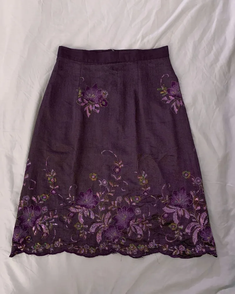 plum purple floral embroidered midi skirt vintage summer photo 1
