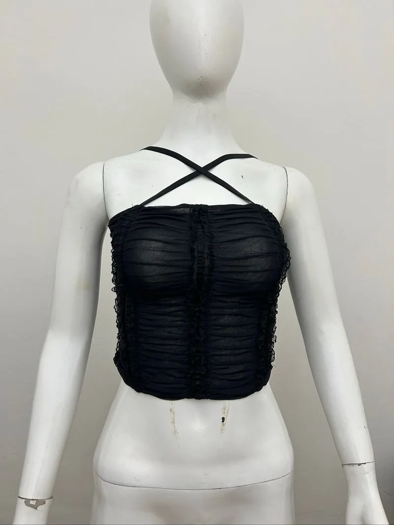 Moda International Black Ruched Lace Cami Top with Criss photo 1