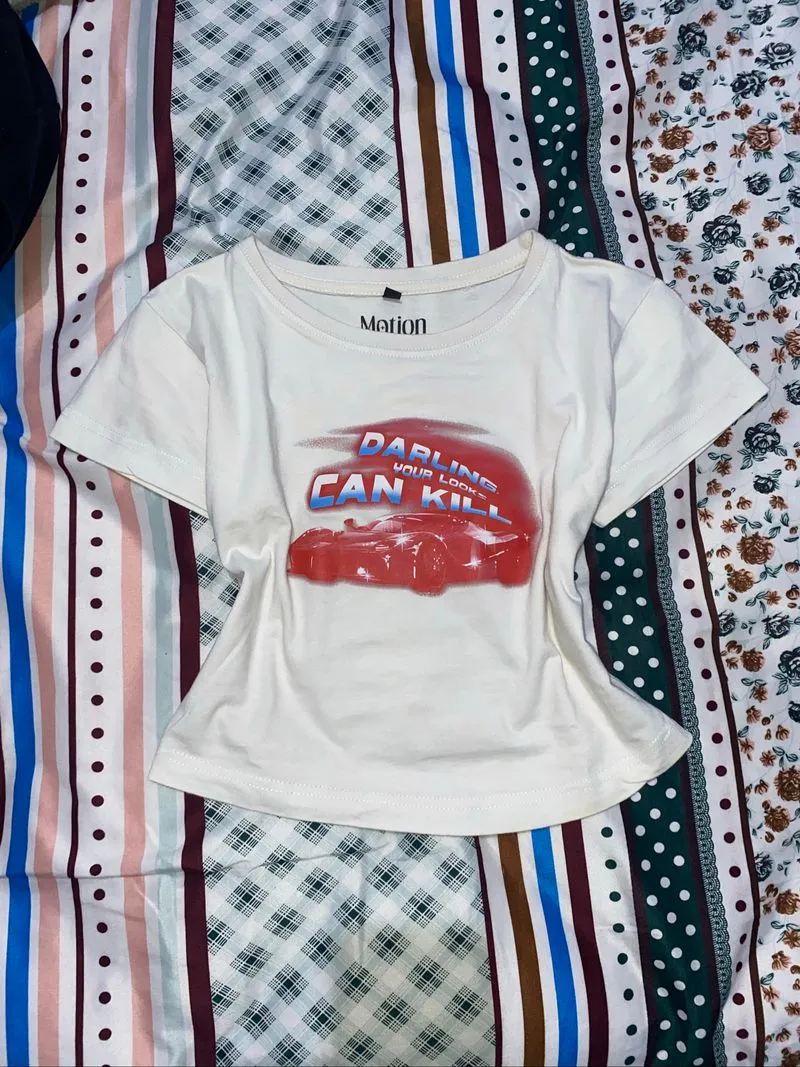 crop top baby tee pink car motion4fits photo 1