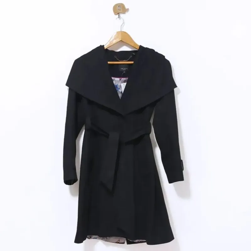 Ted Baker Wool Belted Black Wrap Coat Original  photo 1