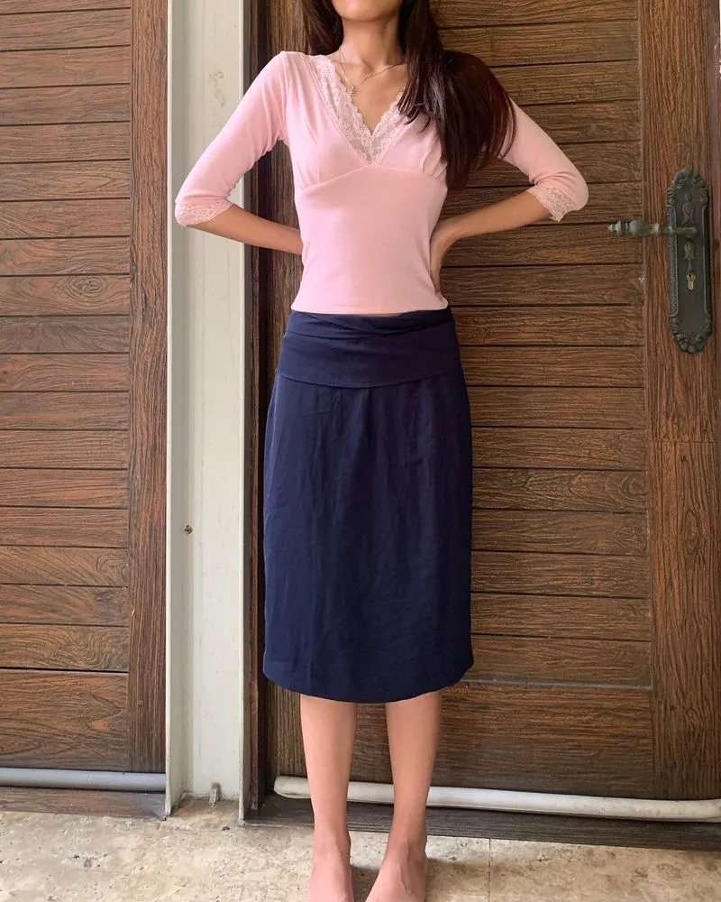 navy midi skirt y2k coquette bow ribbon 2000s summer beach photo 1