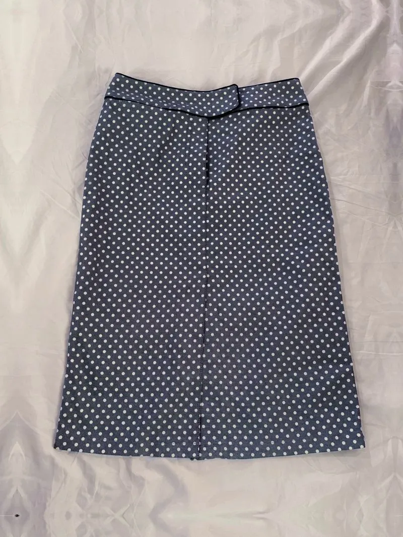 denim blue polka dot midi skirt - coquette dollette mori kei photo 1