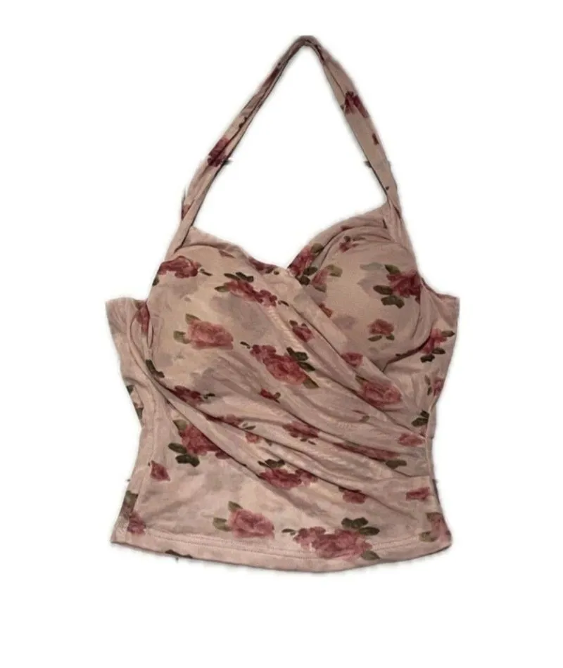 Aesthetic vintage floral halter sexy top cottage coquette photo 1