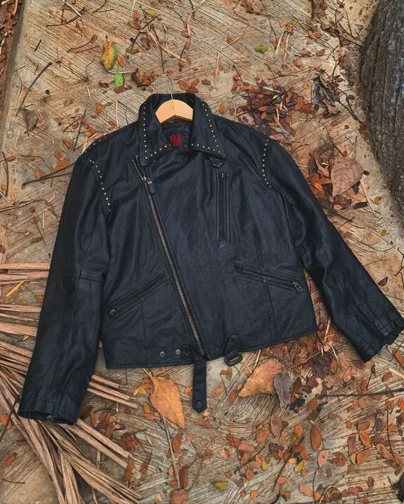 Japanese brand Vintage Biker Leather jacket Pria black photo 1