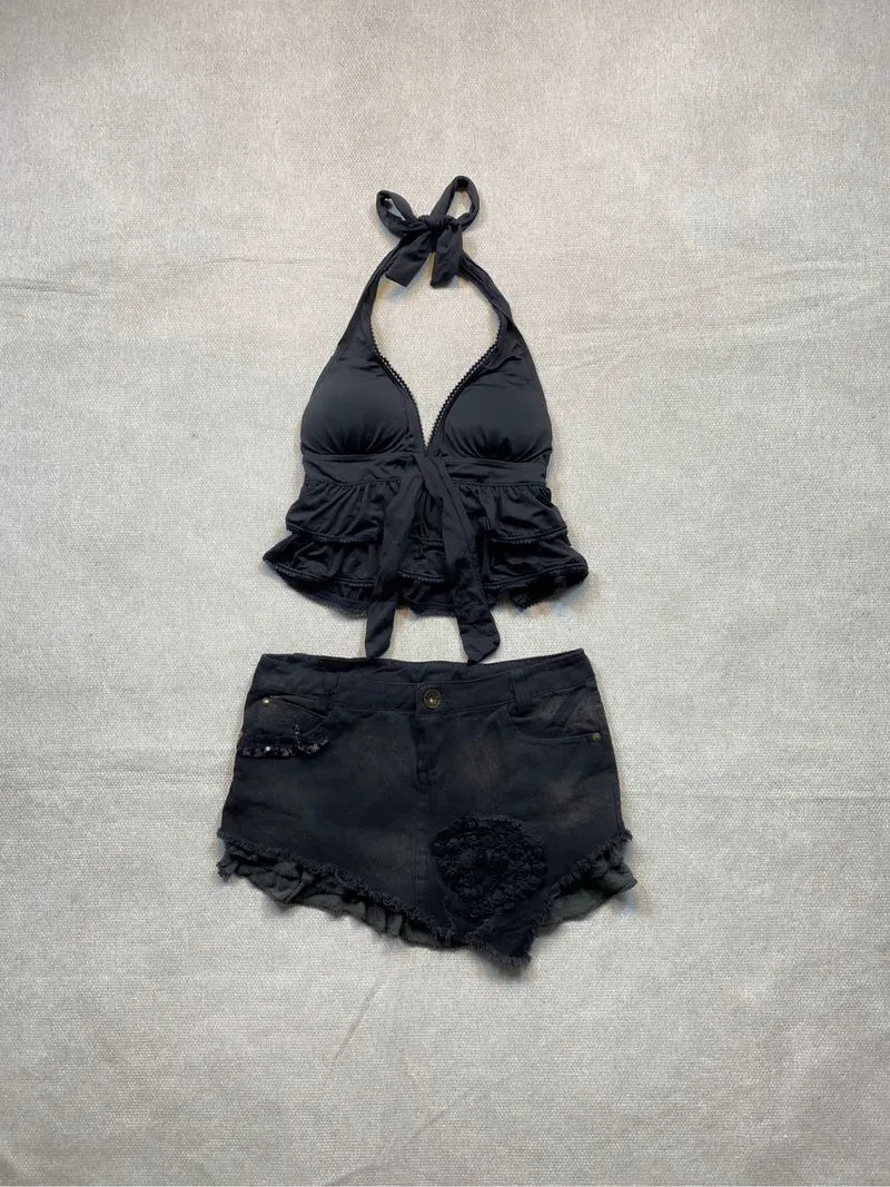 juicy couture halter summer beach top with asymmetric jeans  photo 1
