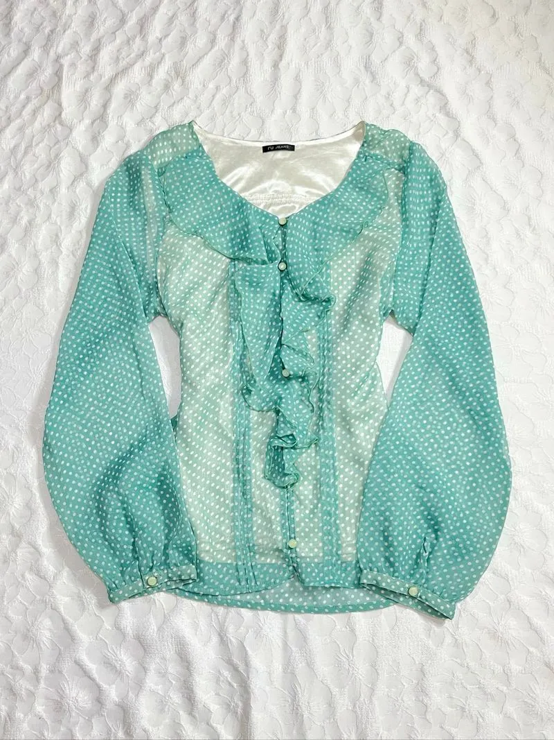 𓇼 Teal Polkadot Blouse photo 1