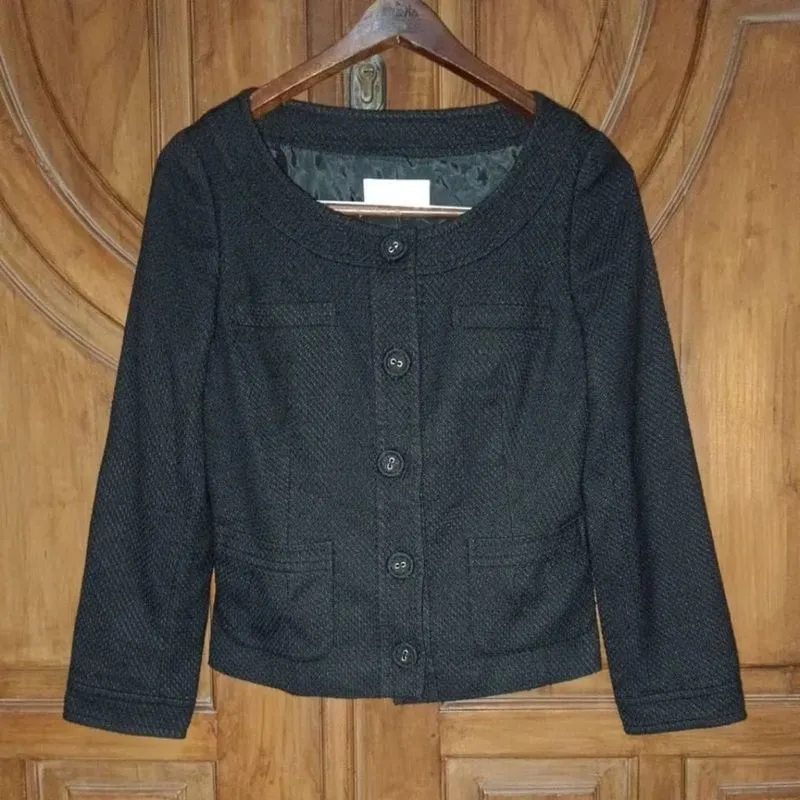 ANY SIS Blazer Crop Slimfit Wanita Hitam Semi Tweed photo 1