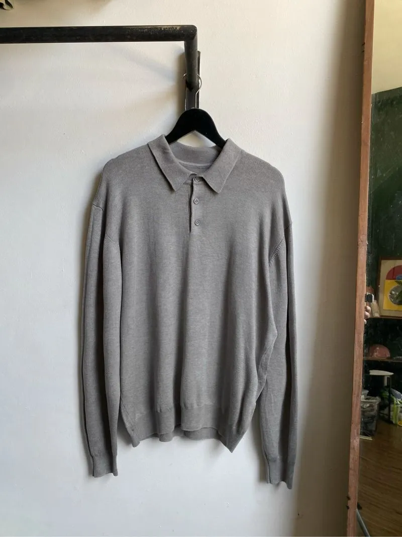 Basic knit long sleeve polo shirt grey knitwear photo 1