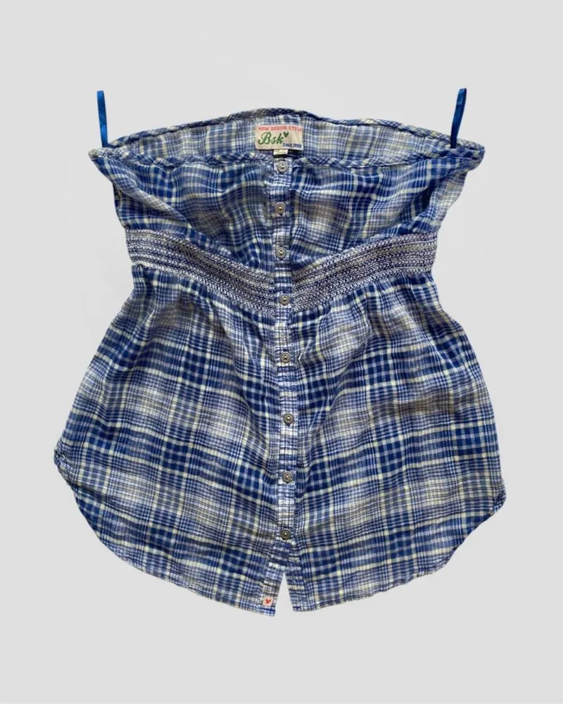Bershka Tube Dress BabyDoll Top Blue Plaid Checked Pattern photo 1
