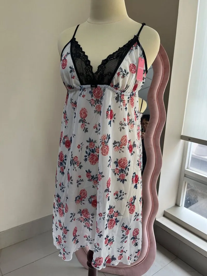 Sorella lingerie night gown tag on lace trim sheer floral photo 1