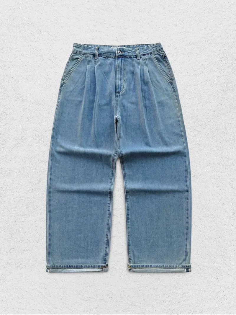 BESLOW WIDE FIT TWO TUCK SELVAGE DENIM PANTS photo 1
