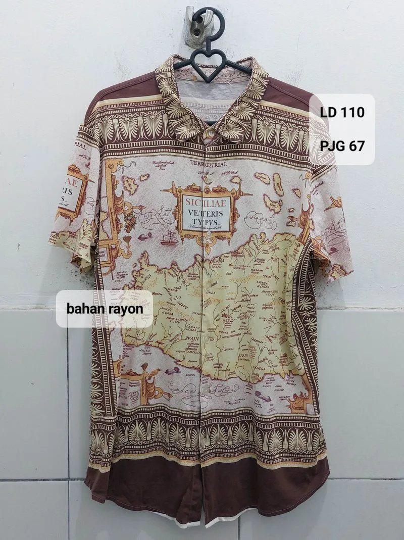 Kemeja Rayon Motif Peta Kuno photo 1