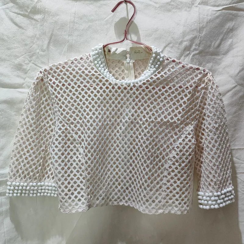 Minimalist Casual Crop top Wanita white pink photo 1