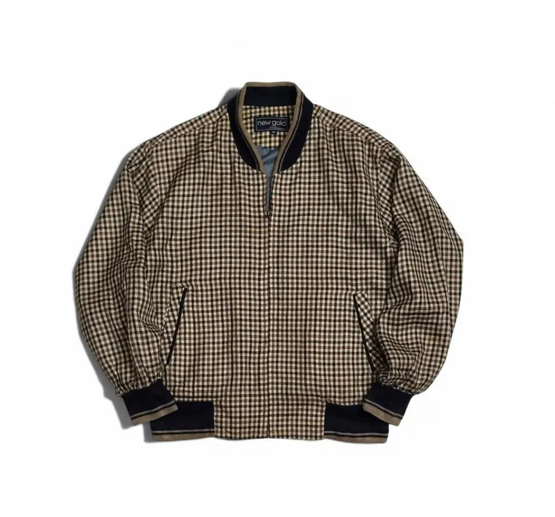 New Gold Plaid Bomber Casual Jacket photo 1