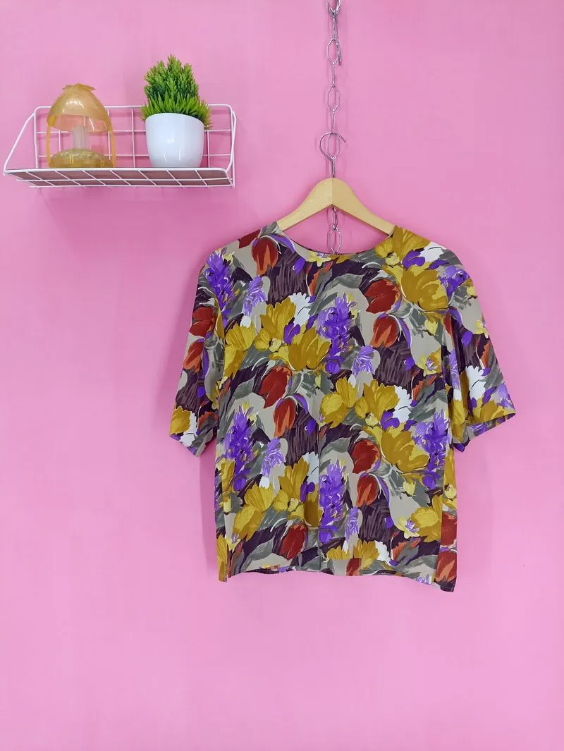 Vintage Luxury Blouse Wanita red yellow photo 1