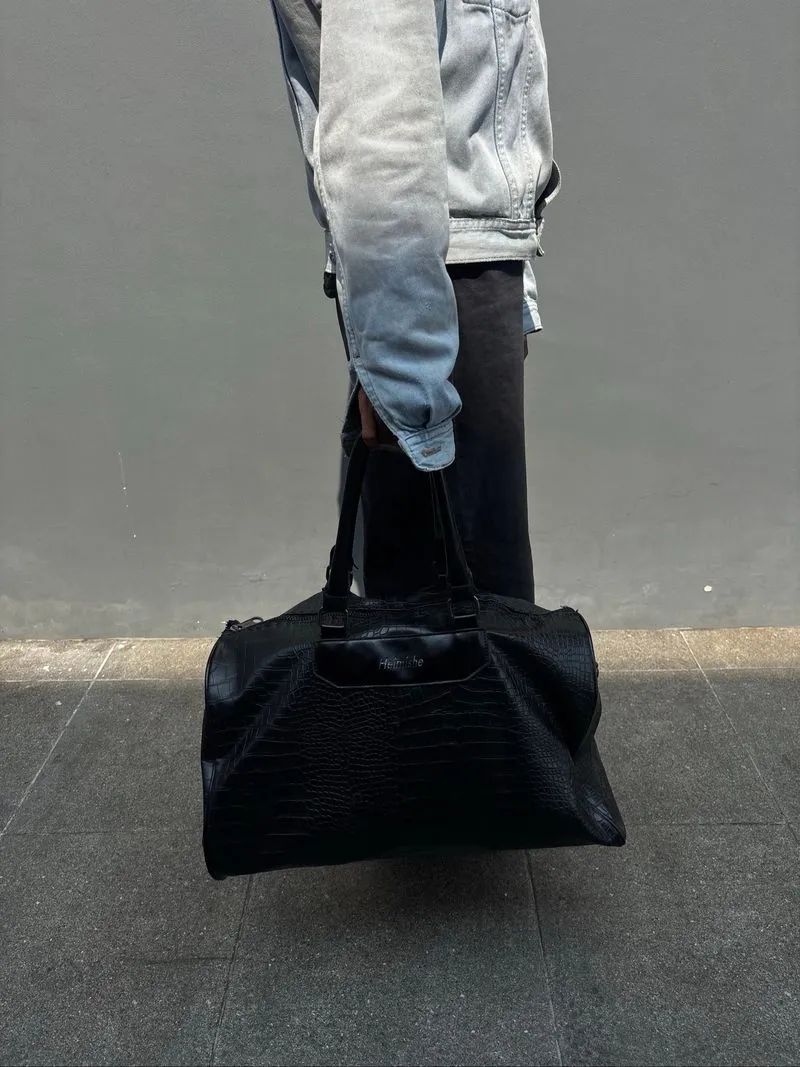 Black Croc Embossed Duffle Bag photo 1