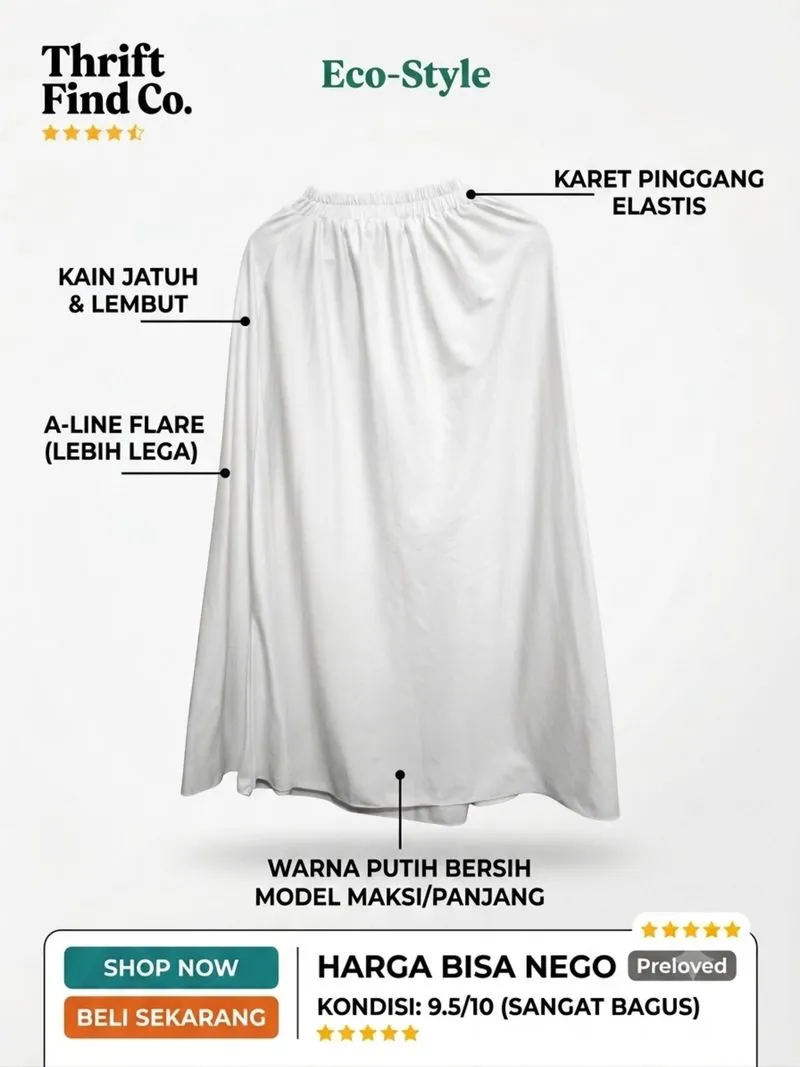 Rok Panjang Maksi Wanita Putih Polos A-Line Flare photo 1