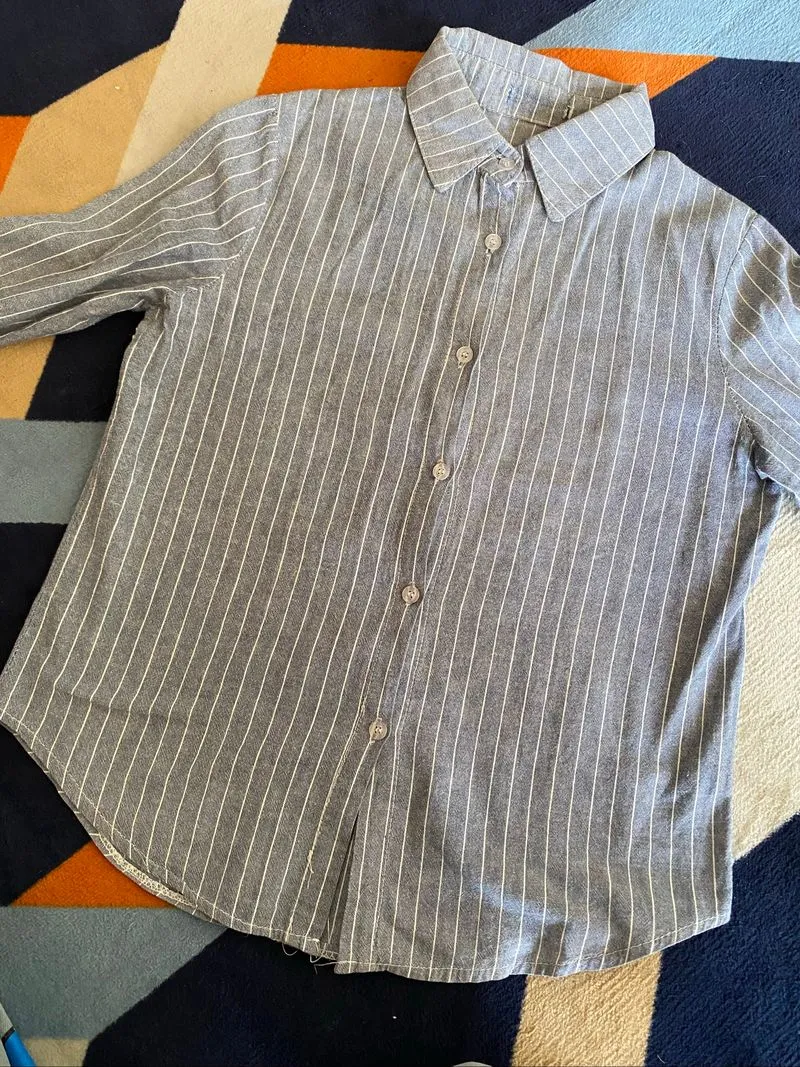 Kemeja salur biru putih look korea photo 1
