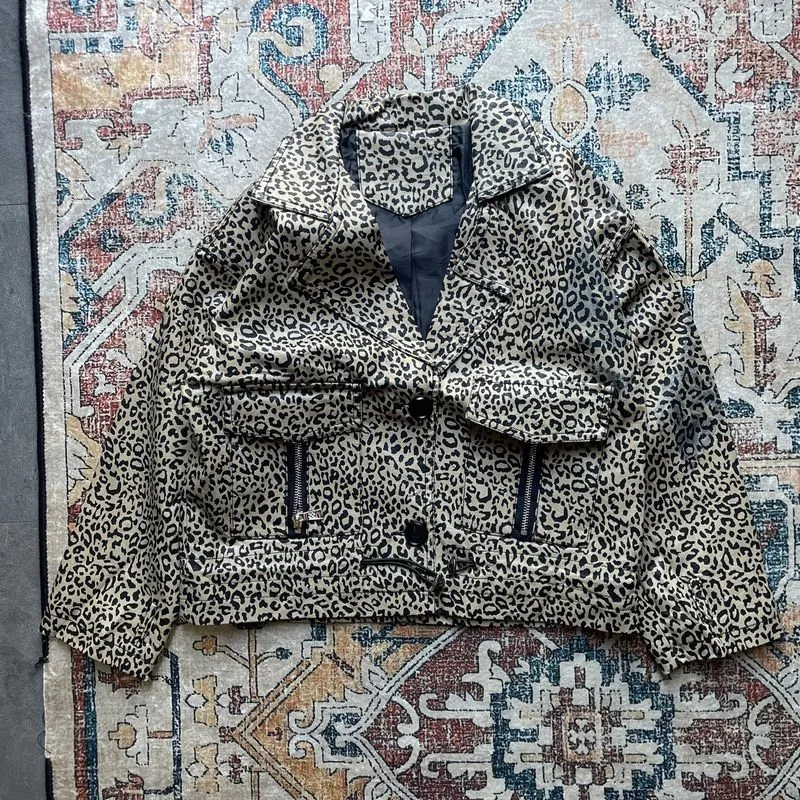 Faux leather blazer leopard jacket photo 1
