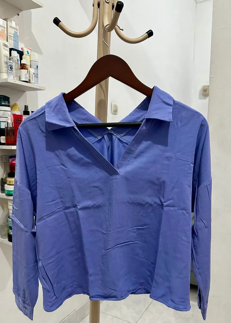 Casual Reworked Shirt Wanita blue photo 1