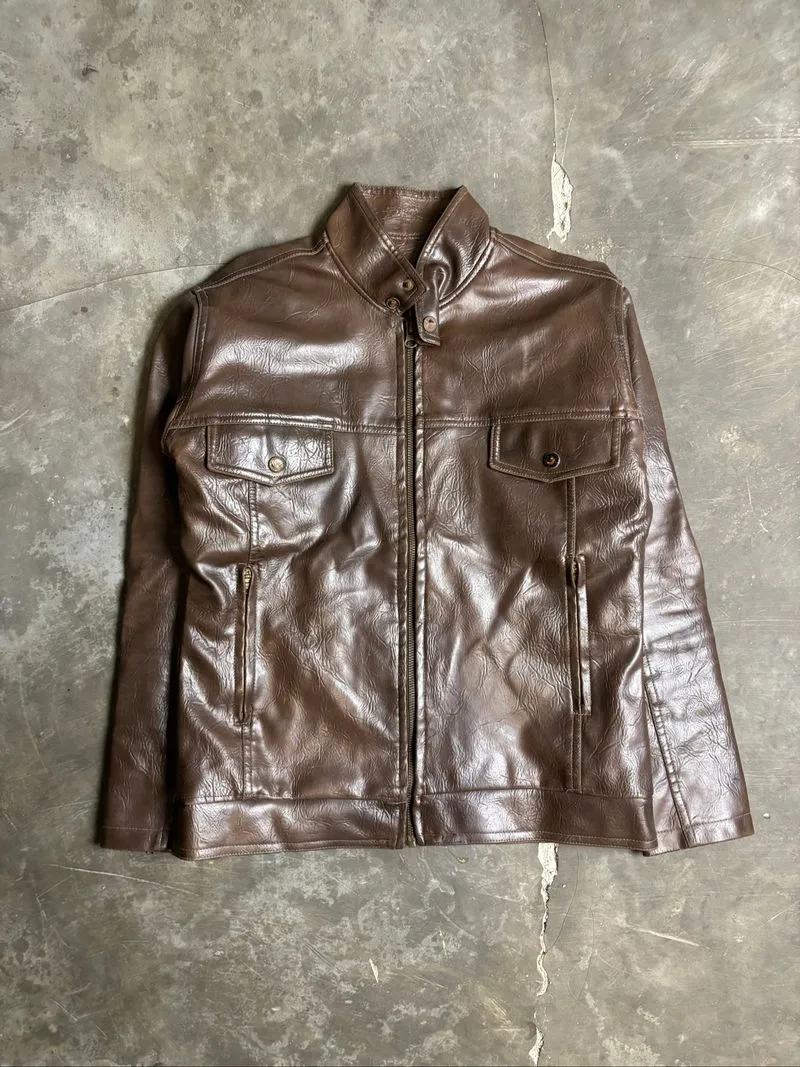 Leather Jacket Trucker Vtg photo 1