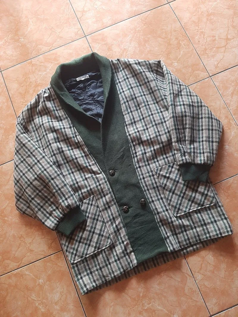 Indie Trench coat Wanita green tan gray photo 1