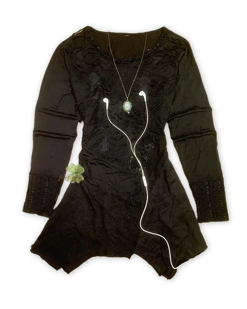 Whimsigoth Beaded Rose Distressed Asymmetrical MidDress photo 1