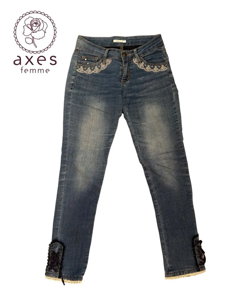 Rare Axes Femme Embroidered Low-Rise Denim Jeans photo 1