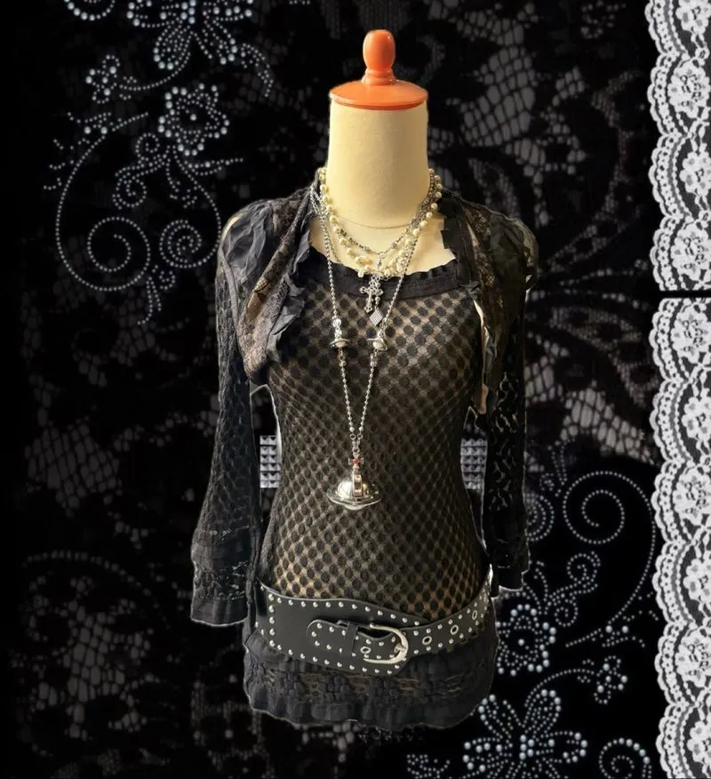 Dark Gothic Lace Layered Mini Dress photo 1