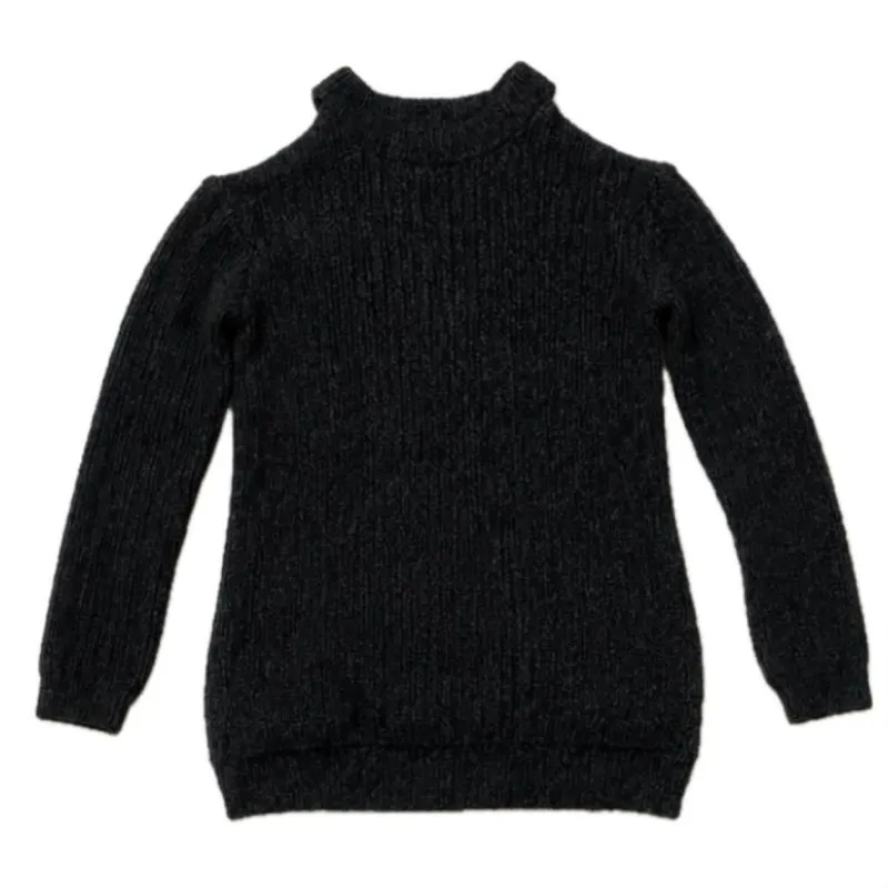 Knit Sweater Charcoal,Cold shoulder knit sweater photo 1