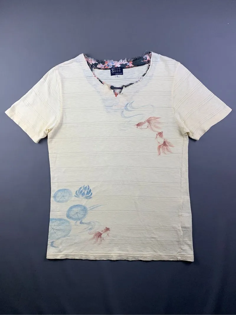 Takeo Kikuchi Lemon Henley Goldfish Lotus Sukajan Tee (M) photo 1