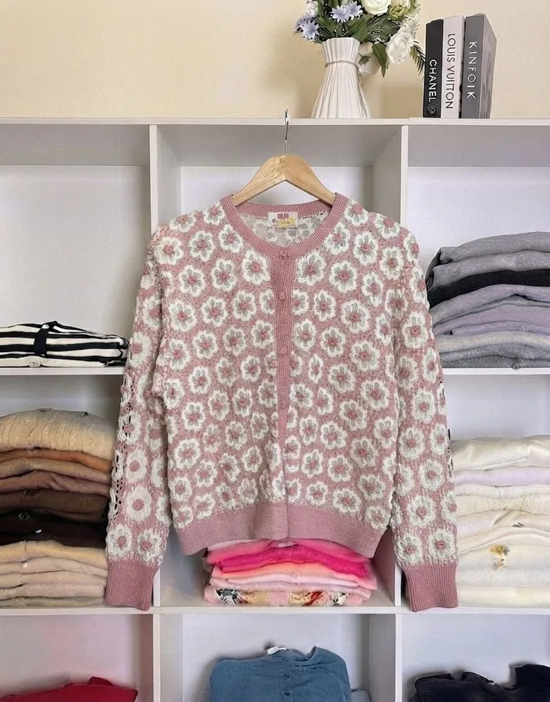 Cardigan Crochet Japan Daisy Pink photo 1