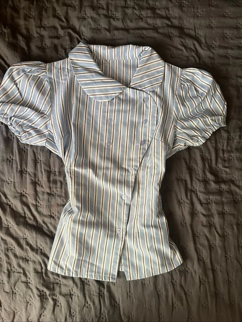 Puff Sleeve Asymmetrical Button Up photo 1