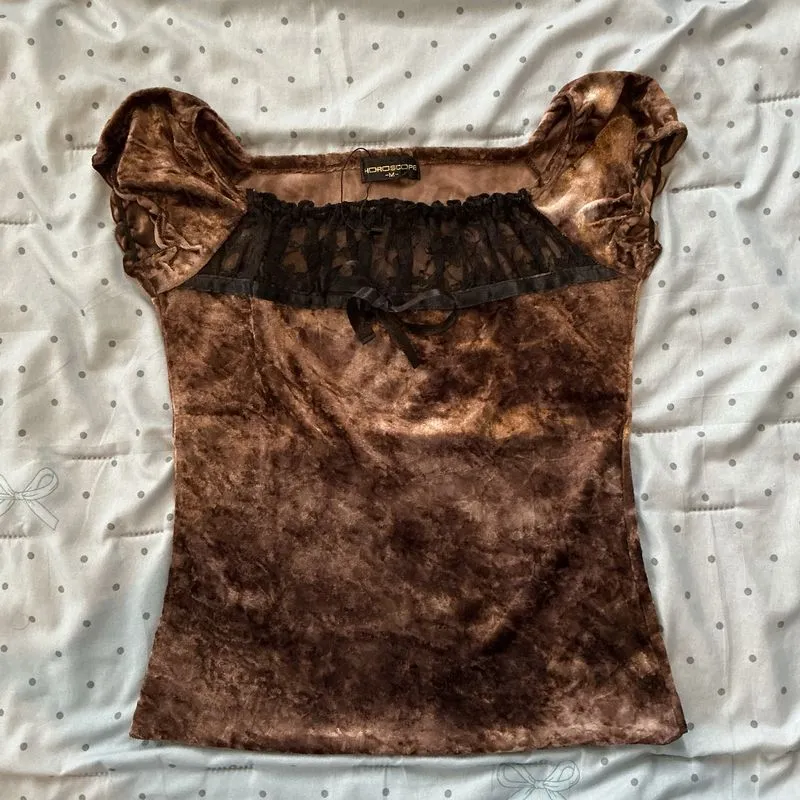 Vintage Velvet Milkmaid Top Brown - Detail Lace & Pita⁠ photo 1