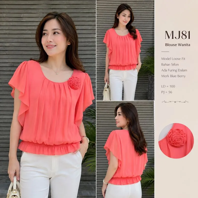 MJ81 - Blouse Loose Fit Sifon Salem Blue Berry photo 1