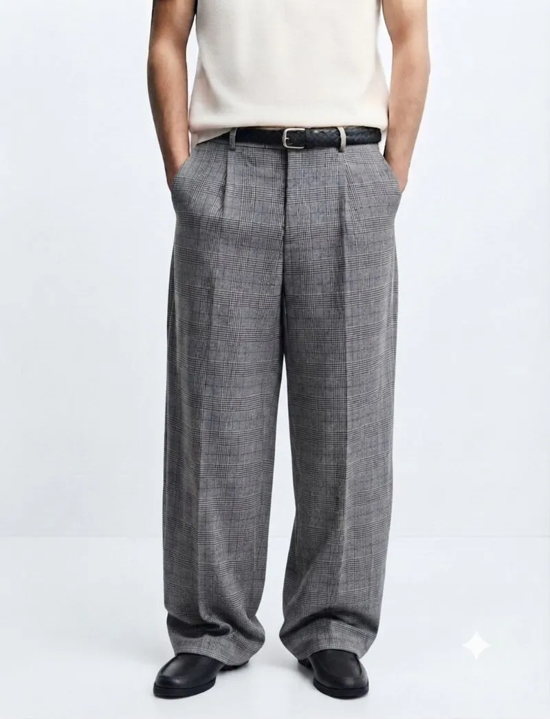 Donto Vinci Italy Plaid Wool Loose Textured Trousers Pants photo 1