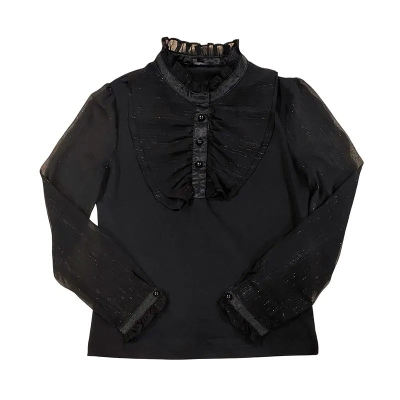 Goth Coquette Blouse Wanita black photo 1