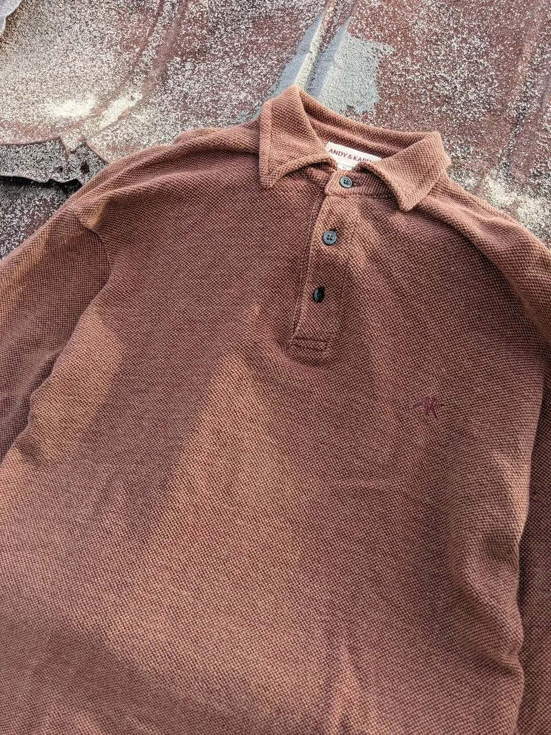 Brown Long Sleeve Knit Polo Shirt ✨ photo 1