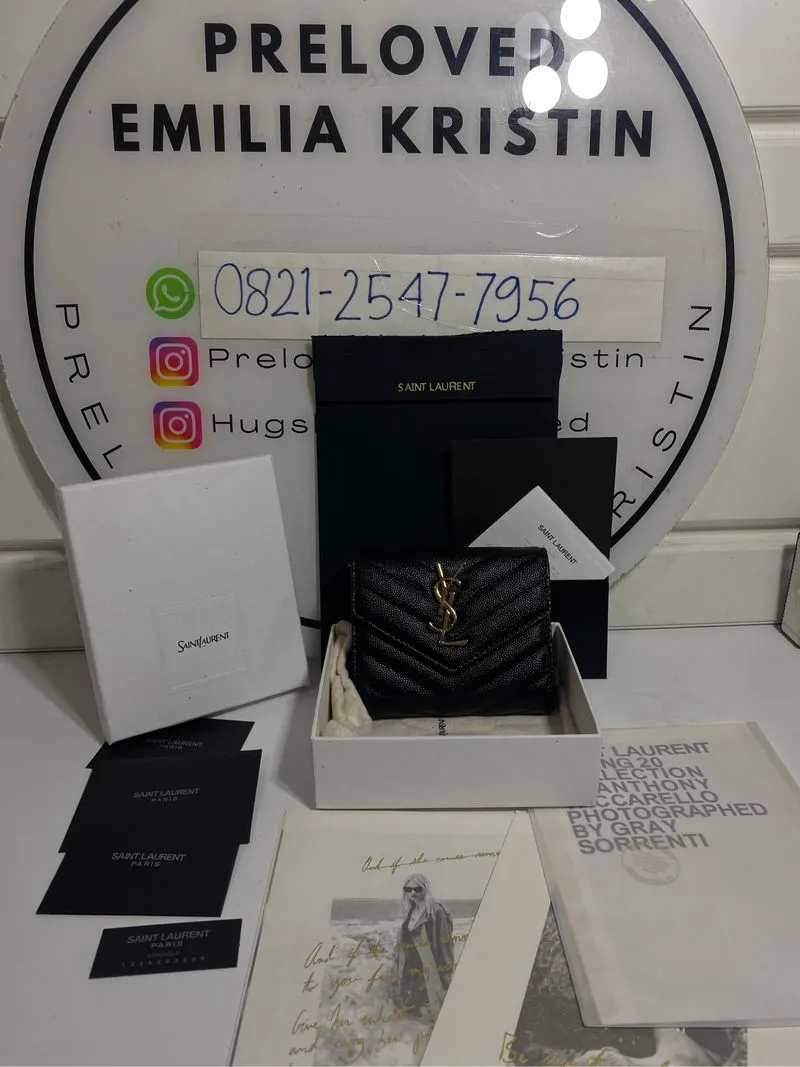 preloved Monogram Compact Tri Fold Wallet Black Ghw authenti photo 1
