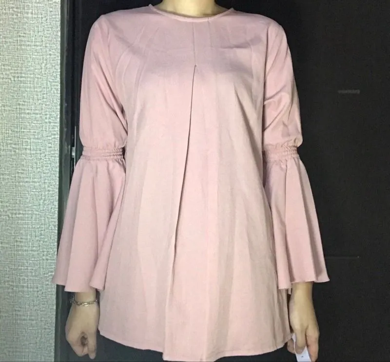 Blouse A-Line Tunik Lengan Lonceng Kerut Dusty Pink photo 1