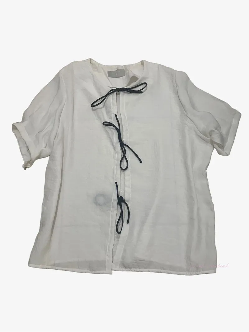 kajuaruna white ribbon puff blouse photo 1