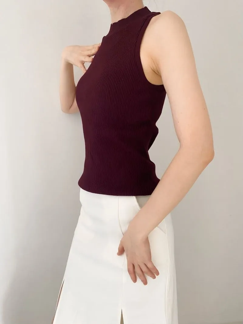 Top high neck merah maroon photo 1