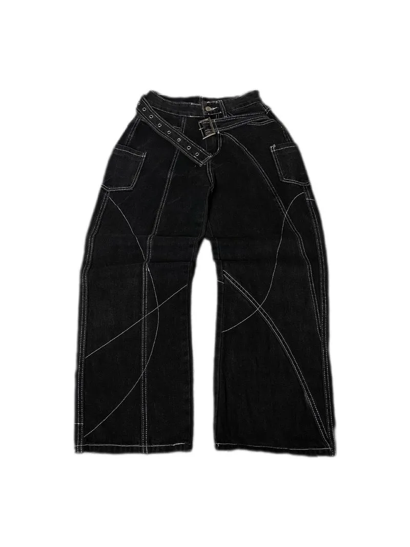 Japanese brand Y2K Reworked Wide leg jeans Wanita white black photo 1