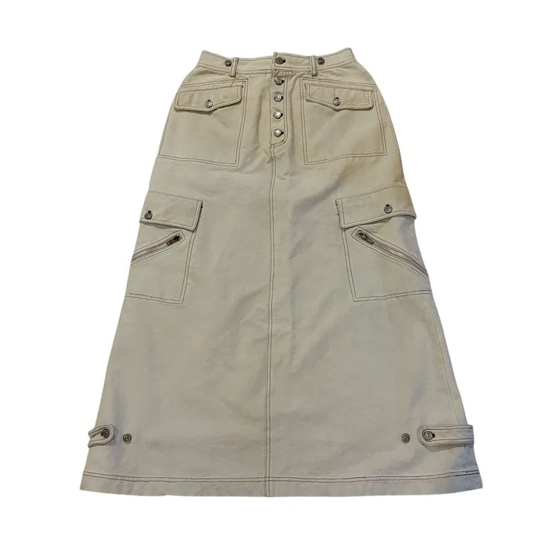 Betty’s Blue Shinji Abe Japan Mint Khaki Denim Maxi Skirt  photo 1