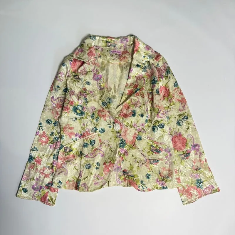 Vintage Hippy Shabby Chic Shimmery Paisley Floral Blazer photo 1