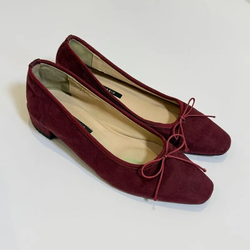 Sappun Original Red Wine Suede Heeled Ballet Flat Shoes photo 1