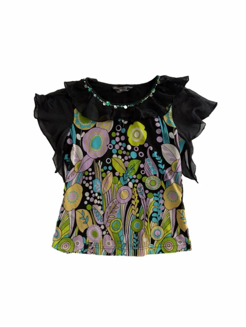 vintage y2k sheer flower beaded top photo 1