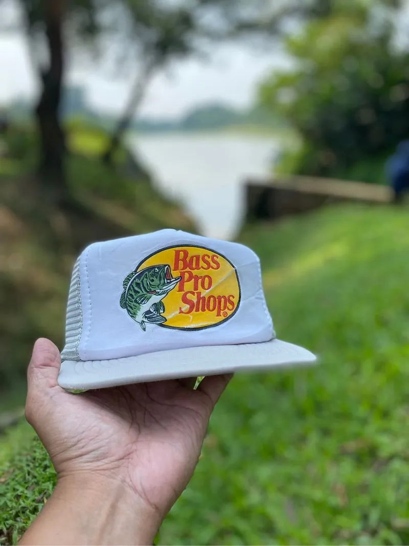 Vintage Bass Pro Shop Flocked Plain Logo Trucker SnapBack Ha photo 1