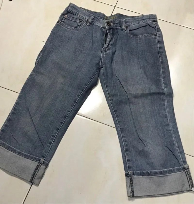 Jeans 3/4 Wanita Hard Ware Blue Jeans Y2K Straight Pants photo 1